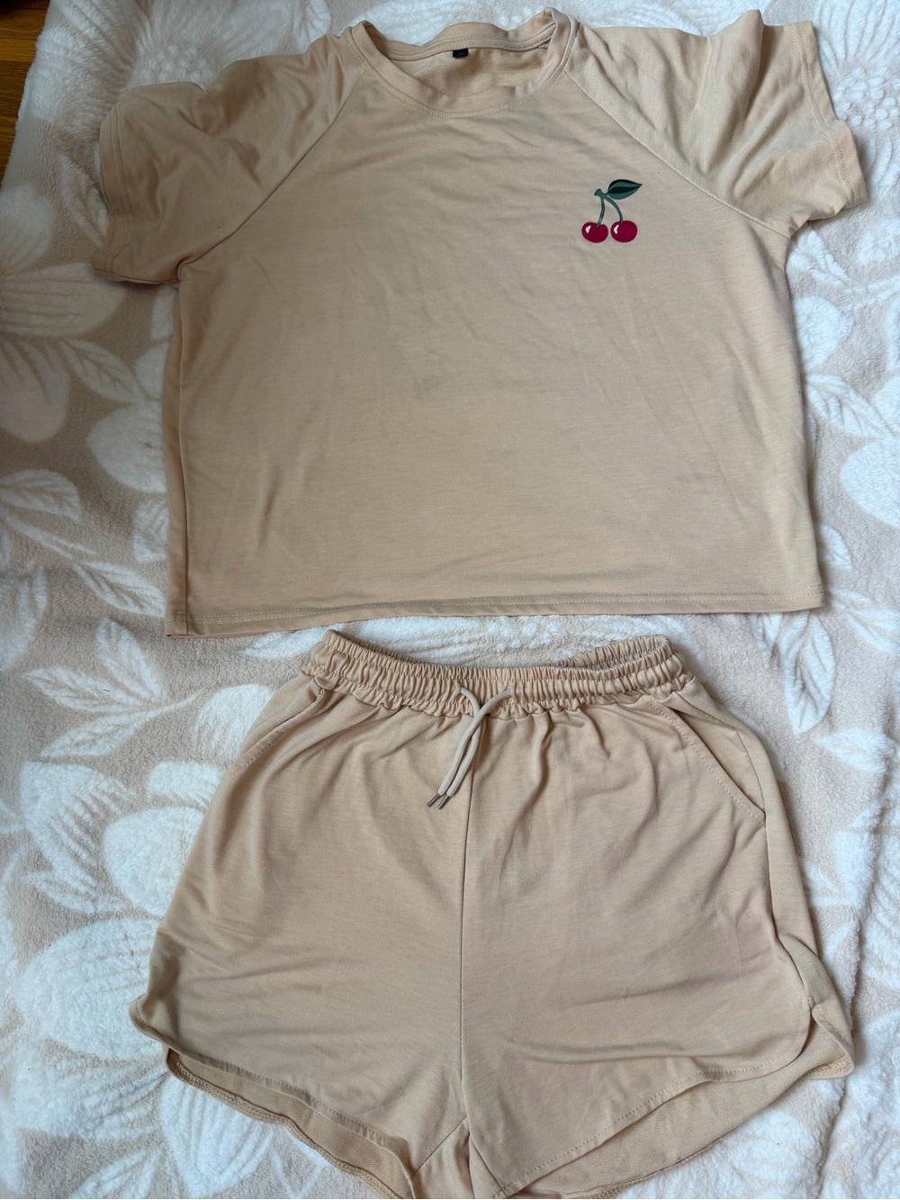 Beige Cherry Graphic Set ( Top & Shorts)